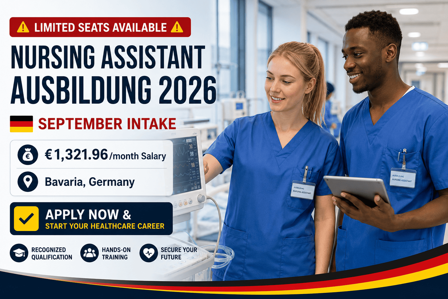 Nursing assistant ausbildung at Rummelsberg Hospital in Bavaria. September 2026 intake starts with €1,322 monthly salary.